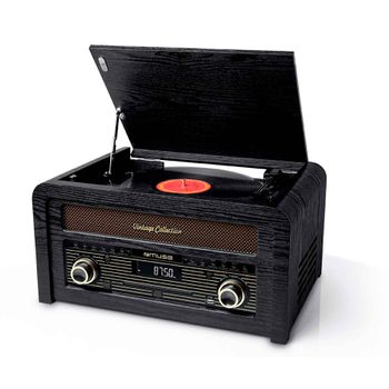 Muse Mt-115 W Black Wood / Tocadiscos Con Radio Y Altavoces