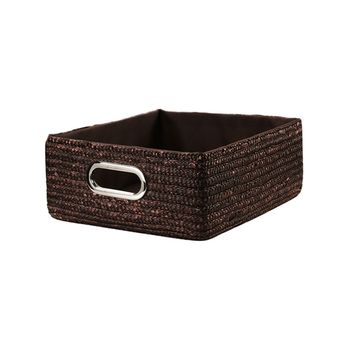 Cajón De Paja Trenzado Chocolate - 36 X 32 X 15 Cm - L 36  X A 32  X H 15  Cm