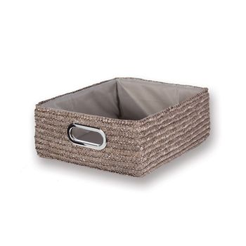 Cajón De Paja Trenzado Topo - 33 X 28 X 13 Cm - L 33  X A 28  X H 13  Cm