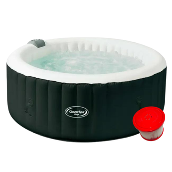 Spa Inflable De 4 Salas - Modelo De Onyx Cleverspa - Filtro Y Lona Incluidos | Diámetro 185 Cm | Negro Y Gris | Trendyflair