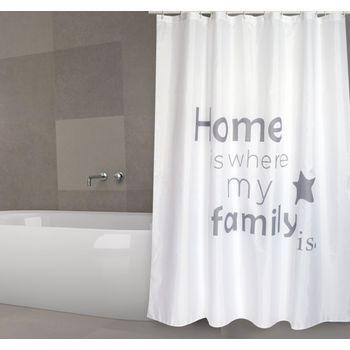 Cortina De Baño Msv "premium Home" De Poliester En Color Blanco Con Letras 180 X 200 Cm