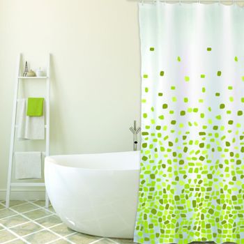 Cortina De Baño Msv "premium" De Poliester En Color Verde 180 X 200 Cm