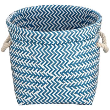 Cesta Para Baño Msv De Polipropileno En Color Azul Y Blanco Ø32 X 27 Cm