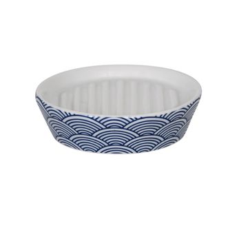 Jabonera Msv "bento" De Ceramica En Color Blanco Y Azul