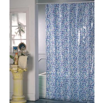 Cortina De Bano Pvc180x200 Cuadrados Azules