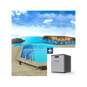 Piscina De Madera "miami" - 4,86 X 3,36 X 1,20 M + Minibomba De Calor De 3,5kw - Metal - Gris