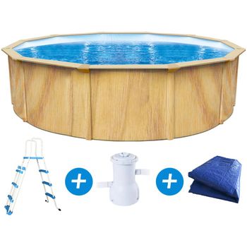 K2O K2O-8436038120113 BESTWAY PJ002SF-Piscina Madera Panelada 475x127 cm  Depuradora de Arena 3.028 L/H con Escalera, Color marrón (PJ002SF):  : Jardín