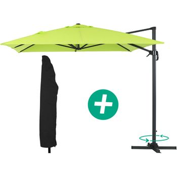 Parasol Lateral De Jardín Alu "sun 4" – Rectangular – 3 X 4 M – Verde + Funda Protectora