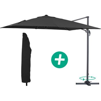 Parasol Lateral De Jardín Alu "sun 3" – Cuadrado – 3 X 3 M – Negro + Funda Protectora