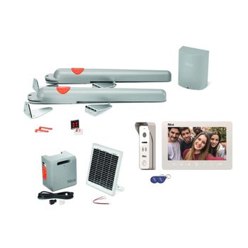 Kit De Motorización De Puerta Batiente Aria Start Kit 200 + Videoteléfono Mira 100 Y Kit Solar - Nice Home