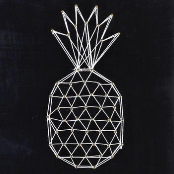 Cuadro Negro De Madera String Art - Piña 22 X 22 Cm