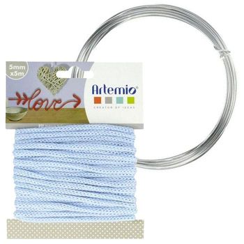 Hilo Para Tejer Azul Claro 5 Mm X 5 M + Hilo De Aluminio