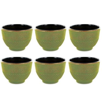 6 Tazas De Hierro Fundido 15 Cl - Verde Y Bronce