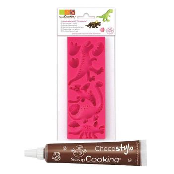 Molde Pasta De Azúcar Dinosaurios + Tubo De Chocolate Para Decorar