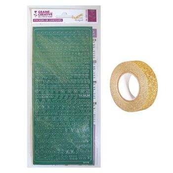 Pegatinas Alfabeto 10,5 X 23,2 Cm Verde + Masking Tape Dorado Con Bril