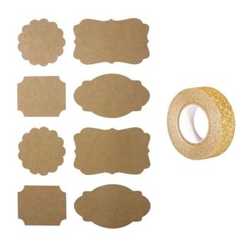 32 Pegatinas Kraft Barroco + Masking Tape Dorado Con Brillo 5 M