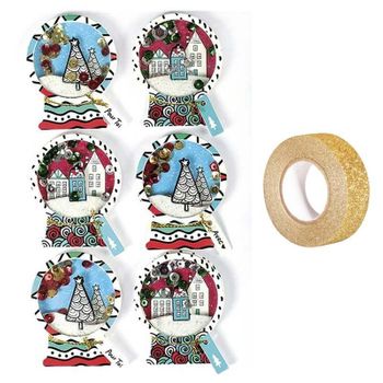 6 Pegatinas 3d De Navidad Bolas De Nieve 5 Cm + Masking Tape Dorado Co