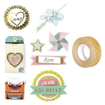 8 Pegatinas Fun Efecto 3d + Masking Tape Dorado Con Brillo 5 M