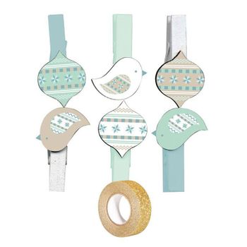 Mini Pinzas De Madera Navidad + Masking Tape Dorado Con Brillo 5 M