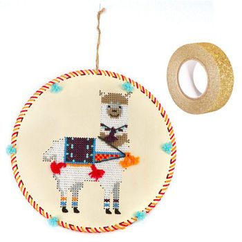 Kit Suspensión De Bordado Llama + Masking Tape Dorado Con Brillo 5 M