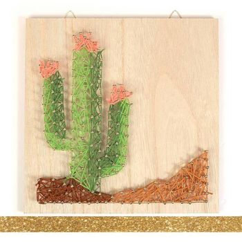 Kit Cuadro De Madera String Art 22 X 22 Cm Cactus + Masking Tape Dorad