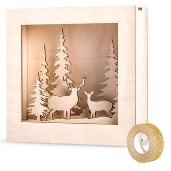 Cuadro De Madera Bosque De Navidad 20 X 20 Cm + Masking Tape Dorado Co