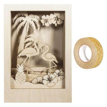 Marco De Madera Con Escena 3d 20 X 30 X 6,7 Cm Flamingo + Masking Tape