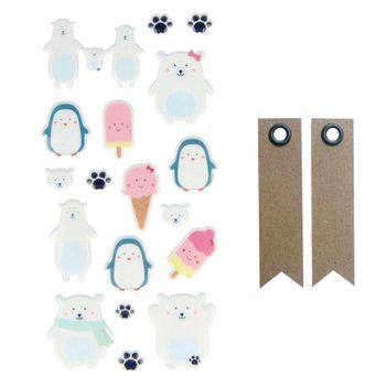 Pegatinas En Relieve - Helados Adorables + 20 Etiquetas Kraft Banderín