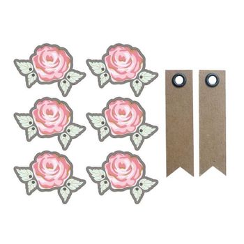 Pegatinas 3d Ø 4 Cm - Rosa Sobre Fondo Gris + 20 Etiquetas Kraft Bande