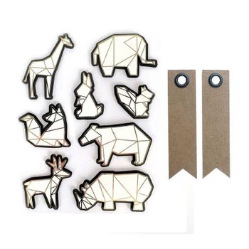 8 Pegatinas 3d Animales De Zoológico 6 Cm + 20 Etiquetas Kraft Banderí