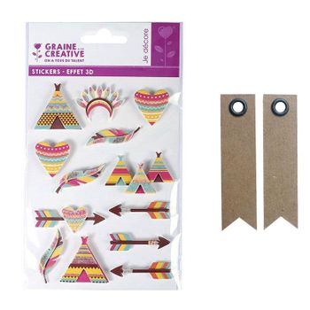 13 Pegatinas 3d - Indios 5 Cm + 20 Etiquetas Kraft Banderín