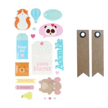 Pegatinas En Relieve Xl - Animales Adorables + 20 Etiquetas Kraft Band