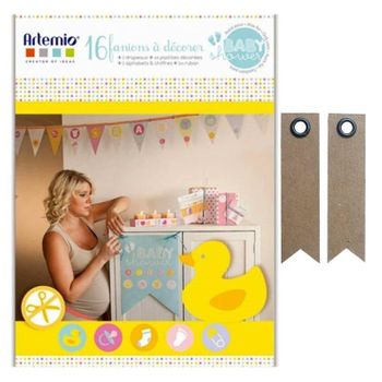 Caja Para Babyshower + 20 Etiquetas Kraft Banderín