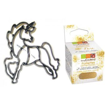 Cortador De Galletas Unicornio Para Montar + Brillo Dorado Comestible