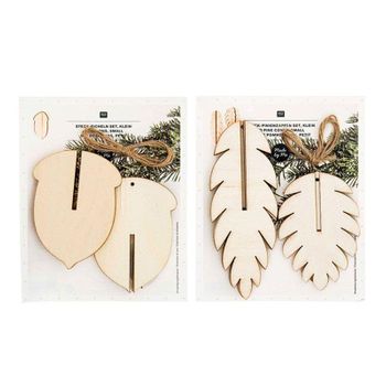 Paquete De Adornos Navideños De Madera - 3 Bellotas En Relieve + 3 Piñ