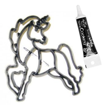 Cortador De Galletas Unicornio Para Montar + Tubo De Glaseado Negro