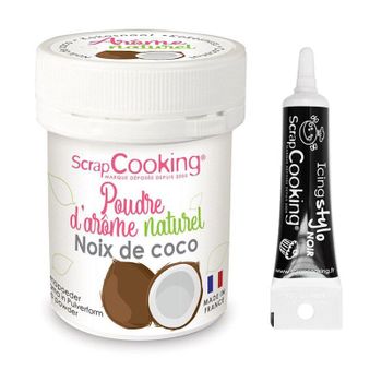 Aroma Alimentario Natural En Polvo 15 G Coco + Tubo De Glaseado Negro