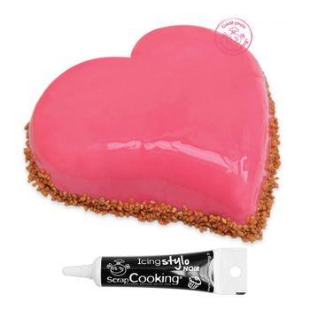 Molde De Pastel Semirrígido Corazón + Tubo De Glaseado Negro