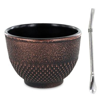 Taza De Hierro Fundido Negro Y Bronce 0,15 L + Pajita De Acero Inoxida