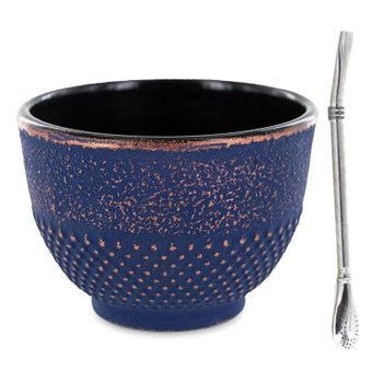 Taza De Hierro Fundido Azul Y Bronce 0.15 L + Pajita De Acero Inoxidab