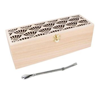 Caja De Té De Madera Para Personalizar 30 X 10 X 10 Cm + Pajita De Ace