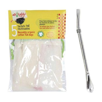 Paquete De 5 Bolsas De Té Reutilizables + Pajita De Acero Inoxidable C