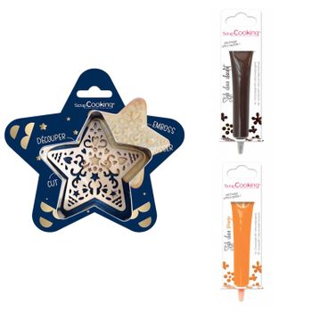 Kit De Galletas Estrella En Relieve + 2 Bolígrafos De Chocolate Marrón