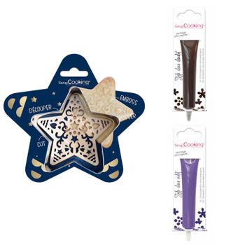 Kit De Galletas Estrella En Relieve + 2 Bolígrafos De Chocolate Marrón