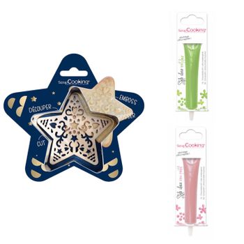 Kit De Galletas Estrella En Relieve + 2 Bolígrafos De Chocolate Verde