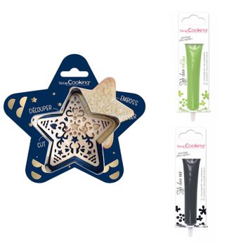 Kit De Galletas Estrella En Relieve + 2 Bolígrafos De Chocolate Verde