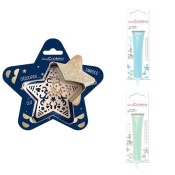 Kit De Galletas Estrella En Relieve + 2 Bolígrafos De Chocolate Azul P