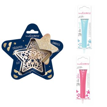 Kit De Galletas Estrella En Relieve + 2 Bolígrafos De Chocolate Azul P