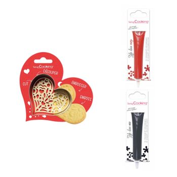 Kit De Galletas Corazón En Relieve + 2 Bolígrafos De Chocolate Rojo Y