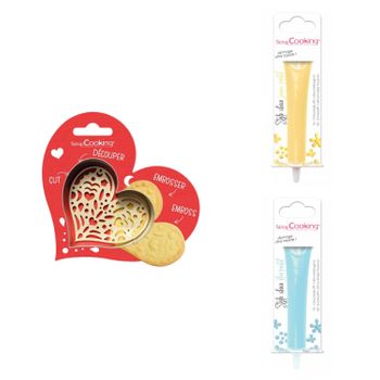 Kit De Galletas Corazón En Relieve + 2 Bolígrafos De Chocolate Amarill